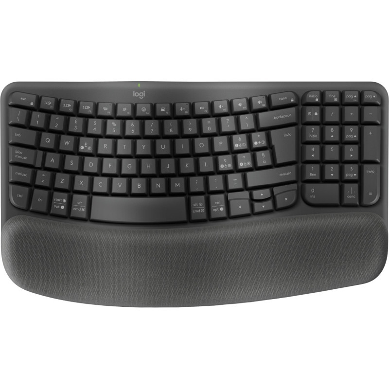 Logitech Wave Keys for Business, tastiera wireless ergonomica con supporto per i polsi imbottito, tecnologia Secure Logi Bolt, Logitech Wave Keys for Business, tastiera wireless ergonomica con supporto per i polsi imbottito, tecnologia Secure Logi Bolt,