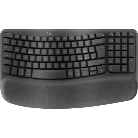 Logitech Wave Keys for Business, tastiera wireless ergonomica con supporto per i polsi imbottito, tecnologia Secure Logi Bolt,