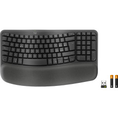 Logitech Wave Keys for Business, tastiera wireless ergonomica con supporto per i polsi imbottito, tecnologia Secure Logi Bolt,