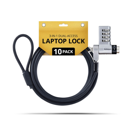 StarTech.com Cavo di sicurezza laptop 3-in-1, Chiave uguale o combinazione, 2m, Compatibile cpn Noble Wedge Nano K-Slot,