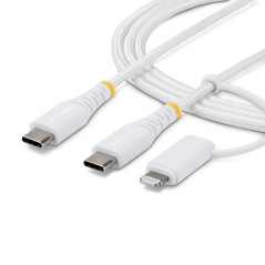 StarTech.com Cavo di Ricarica USB-C 2-in-1 Robusto da 1 m con Adattatore Lightning, 30W 60W (3A), Certificato Apple MFi, Guaina
