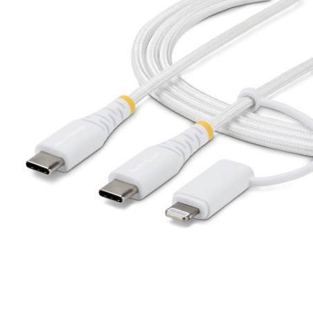 StarTech.com Cavo di Ricarica USB-C 2-in-1 Robusto da 1 m con Adattatore Lightning, 30W 60W (3A), Certificato Apple MFi, Guaina