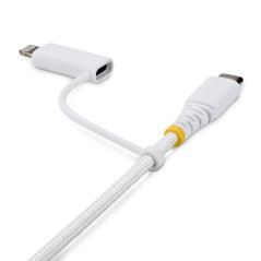 StarTech.com Cavo di Ricarica USB-C 2-in-1 Robusto da 1 m con Adattatore Lightning, 30W/60W (3A), Certificato Apple MFi, Guaina