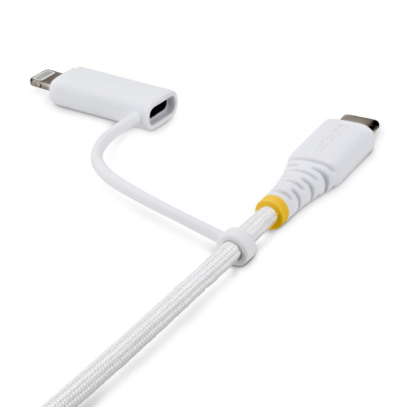 StarTech.com Cavo di Ricarica USB-C 2-in-1 Robusto da 1 m con Adattatore Lightning, 30W/60W (3A), Certificato Apple MFi, Guaina