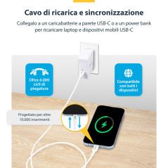 StarTech.com Cavo USB-C bianco da 1m, cavo di ricarica USB 2.0 Tipo-C per laptop, Power Delivery 60W 3A, rivestimento in TPE,