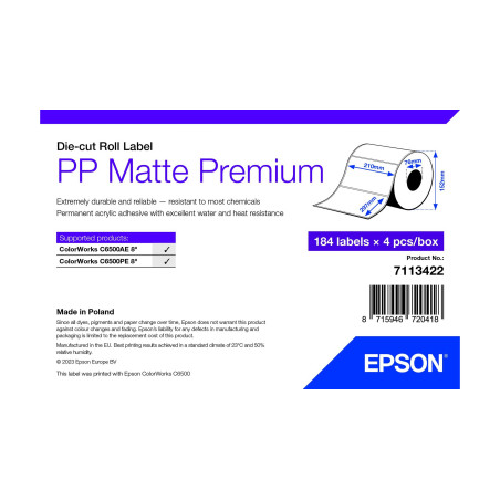 Epson 7113422 etichetta per stampante Bianco Etichetta per stampante autoadesiva