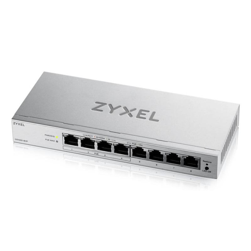 Zyxel GS1200-8HPV3 Gestito L2 Gigabit Ethernet (10/100/1000) Supporto Power over Ethernet (PoE) Desktop Grigio Zyxel GS1200-8HPV3 Gestito L2 Gigabit Ethernet (10/100/1000) Supporto Power over Ethernet (PoE) Desktop Grigio