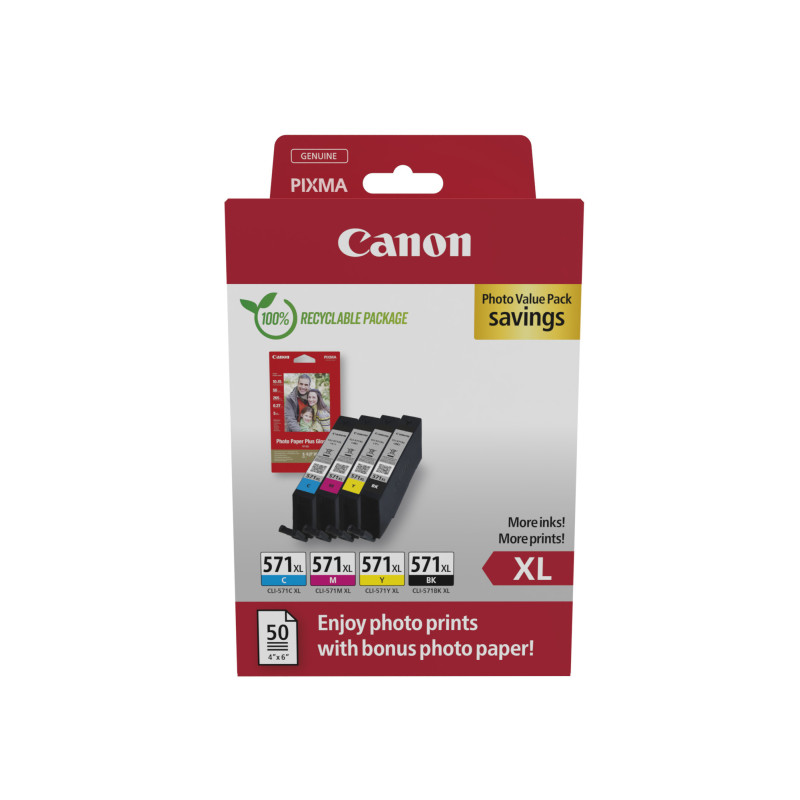 Canon 0332C006 cartuccia d'inchiostro 4 pz Originale Resa elevata (XL) Nero, Ciano, Magenta, Giallo Canon 0332C006 cartuccia d'inchiostro 4 pz Originale Resa elevata (XL) Nero, Ciano, Magenta, Giallo