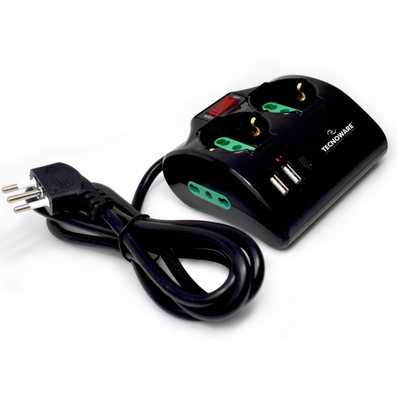 Tecnoware FMP4IIGUSB prolunghe e multiple 1,5 m 2 presa(e) AC Interno Nero Tecnoware FMP4IIGUSB prolunghe e multiple 1,5 m 2 presa(e) AC Interno Nero