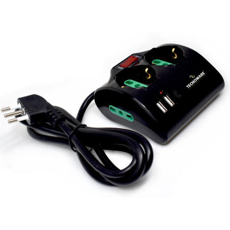Tecnoware FMP4IIGUSB prolunghe e multiple 1,5 m 2 presa(e) AC Interno Nero