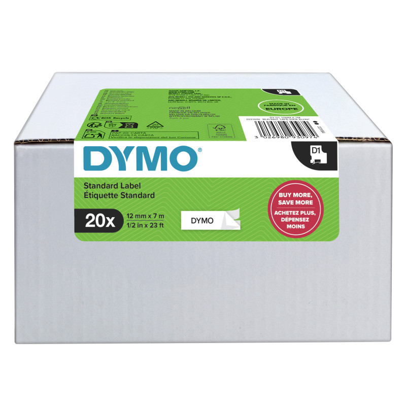 DYMO D1 etichette originali | stampa nera su bianco | 12 mm x 7 mm | etichette autoadesive per etichettatrice LabelManager | 20 DYMO D1 etichette originali | stampa nera su bianco | 12 mm x 7 mm | etichette autoadesive per etichettatrice LabelManager | 20