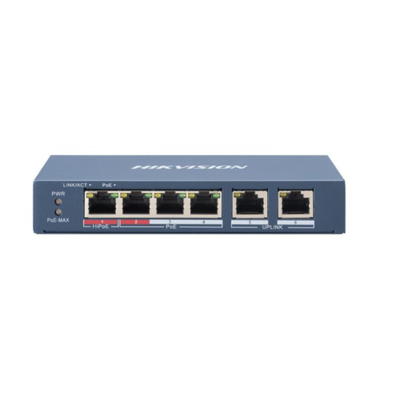 Hikvision DS-3E0106HP-E switch di rete Non gestito Fast Ethernet (10/100) Supporto Power over Ethernet (PoE) Blu Hikvision DS-3E0106HP-E switch di rete Non gestito Fast Ethernet (10/100) Supporto Power over Ethernet (PoE) Blu