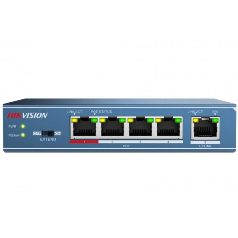 Hikvision DS-3E0105P-E/M switch di rete Non gestito Fast Ethernet (10/100) Supporto Power over Ethernet (PoE) Blu Hikvision DS-3E0105P-E/M switch di rete Non gestito Fast Ethernet (10/100) Supporto Power over Ethernet (PoE) Blu
