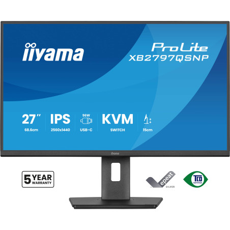 iiyama ProLite XB2797QSNP-B1 Monitor PC 68,6 cm (27") 2560 x 1440 Pixel Quad HD LCD Nero
