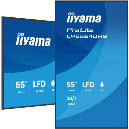 iiyama LH5564UHS-B1AG visualizzatore di messaggi Pannello piatto per segnaletica digitale 139,7 cm (55") Wi-Fi 500 cd m² 4K