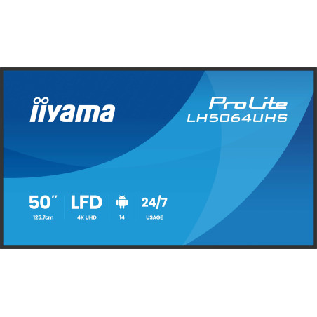 iiyama LH5064UHS-B1AG visualizzatore di messaggi Pannello piatto per segnaletica digitale 127 cm (50") Wi-Fi 500 cd/m² 4K Ultra