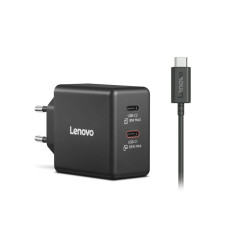Lenovo Dual USB-C 65W GaN Charger, alimentatore compatto da muro con doppia Type-C, cavo USB-C 1,5 m incluso - ideale per