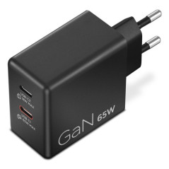 Lenovo Dual USB-C 65W GaN Charger, alimentatore compatto da muro con doppia Type-C, cavo USB-C 1,5 m incluso - ideale per