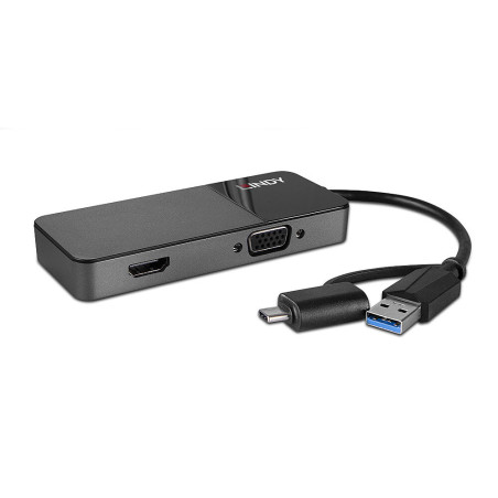 Lindy 43354 replicatore di porte e docking station per laptop USB 3.2 Gen 1 (3.1 Gen 1) Type-A + Type-C Nero