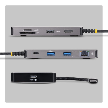 StarTech.com Adattatore Multiporta USB-C con HDMI 4K 60Hz, PD 140W, Hub USB 10Gbps, GbE, Slot SD/MicroSD, Mini Dock