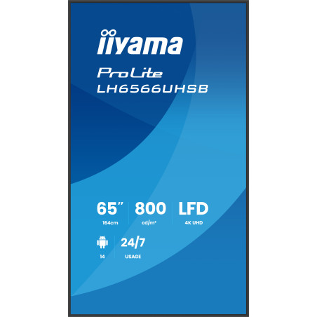 iiyama LH6566UHSB-B1AG visualizzatore di messaggi Pannello piatto per segnaletica digitale 165,1 cm (65") LCD Wi-Fi 800 cd/m²