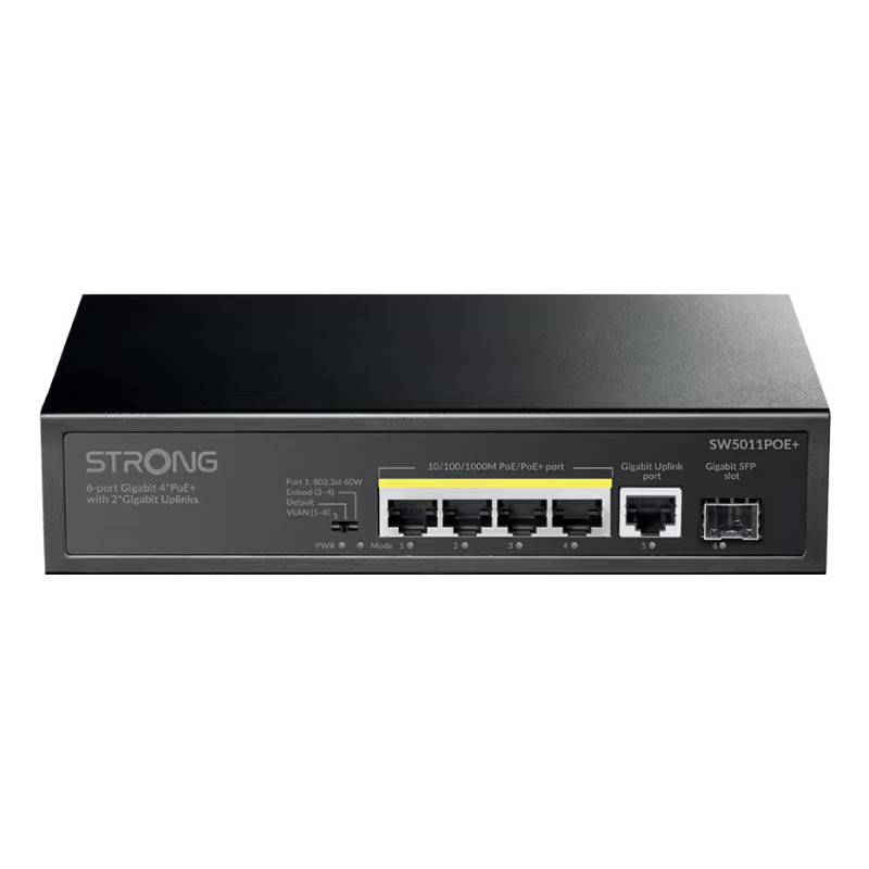Strong SW5011POE+ switch di rete Gigabit Ethernet (10/100/1000) Supporto Power over Ethernet (PoE) Montaggio da desktop/parete Strong SW5011POE+ switch di rete Gigabit Ethernet (10/100/1000) Supporto Power over Ethernet (PoE) Montaggio da desktop/parete