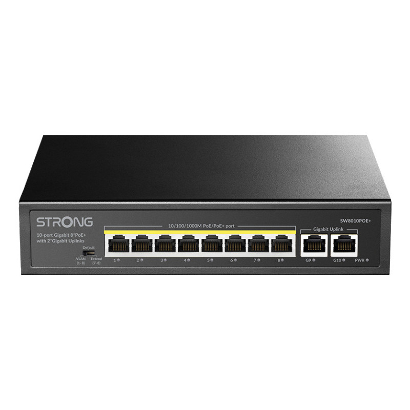 Strong SW8010POE+ switch di rete Gigabit Ethernet (10/100/1000) Supporto Power over Ethernet (PoE) Desktop Nero Strong SW8010POE+ switch di rete Gigabit Ethernet (10/100/1000) Supporto Power over Ethernet (PoE) Desktop Nero