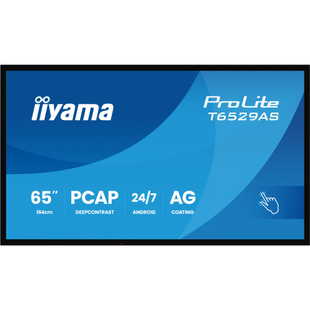 iiyama T6529AS-B1AG visualizzatore di messaggi Design chiosco 163,8 cm (64.5") LED Wi-Fi 420 cd/m² 4K Ultra HD Nero Touch