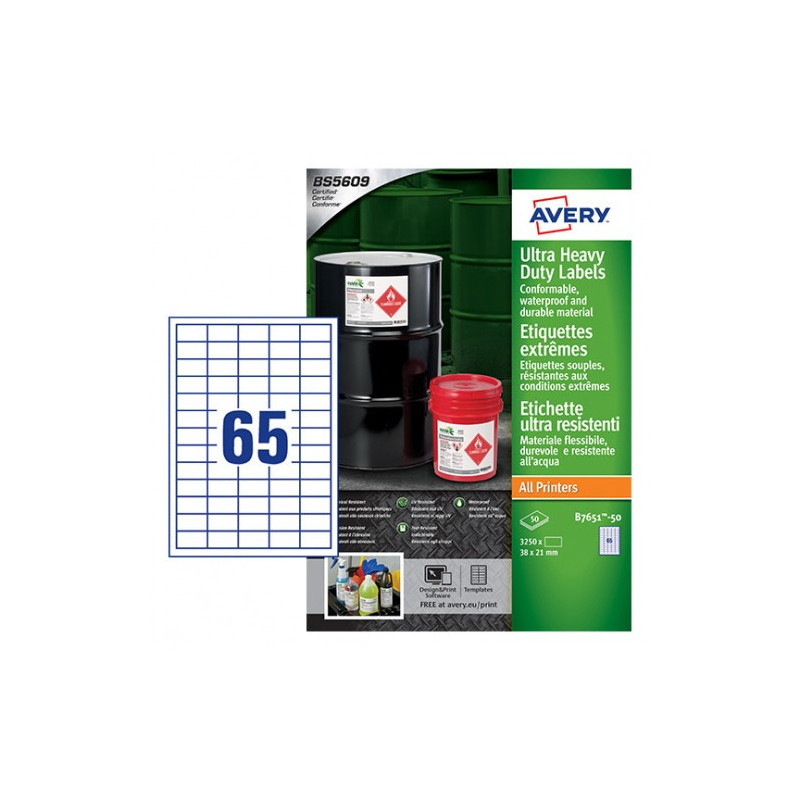 Avery B7651-50 etichetta autoadesiva Rettangolo Permanente Bianco 3250 pz Avery B7651-50 etichetta autoadesiva Rettangolo Permanente Bianco 3250 pz