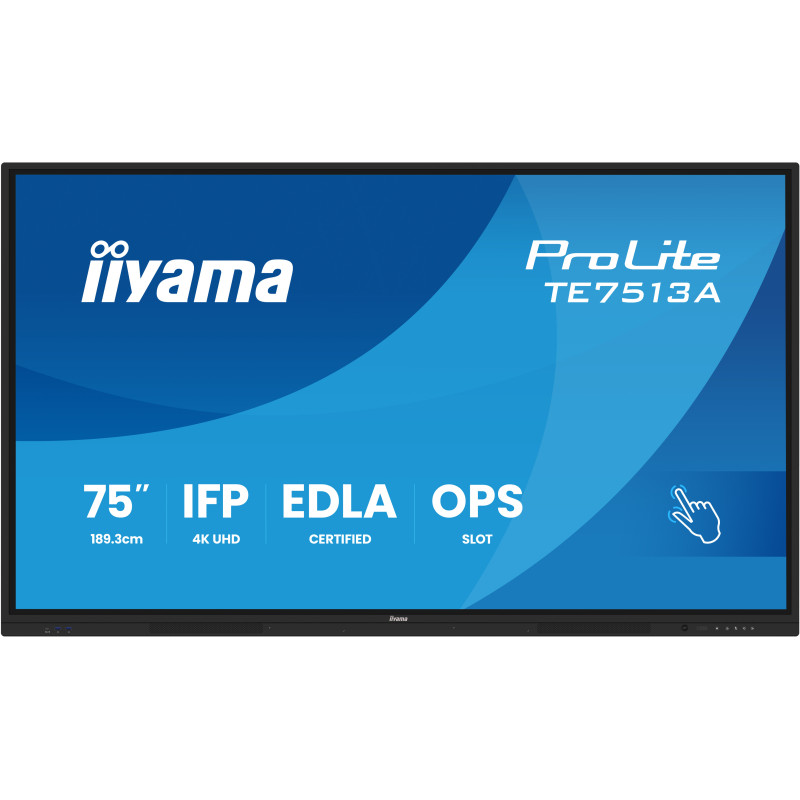 iiyama TE7513A-B3AG visualizzatore di messaggi Pannello piatto interattivo 190,5 cm (75") LCD Wi-Fi 500 cd/m² 4K Ultra HD Nero
