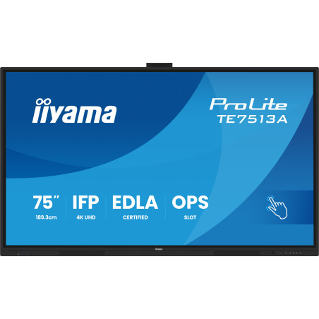 iiyama TE7513A-B3AG visualizzatore di messaggi Pannello piatto interattivo 190,5 cm (75") LCD Wi-Fi 500 cd/m² 4K Ultra HD Nero
