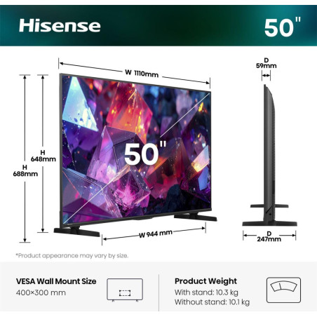 Hisense 50E7S PRO 127 cm (50") 4K Ultra HD Smart TV Wi-Fi Nero 350 cd/m²