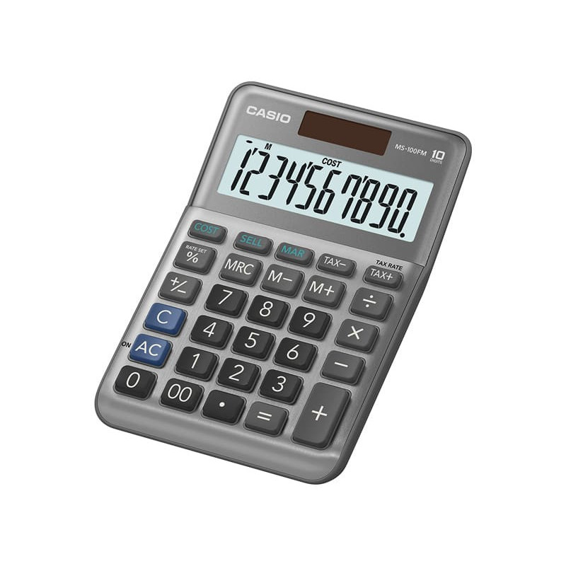 Casio MS-100FM calcolatrice da tavolo con design in metallo. Funzioni disponibili: tasto +/-, tasto doppio zero. Alimentazione Casio MS-100FM calcolatrice da tavolo con design in metallo. Funzioni disponibili: tasto +/-, tasto doppio zero. Alimentazione