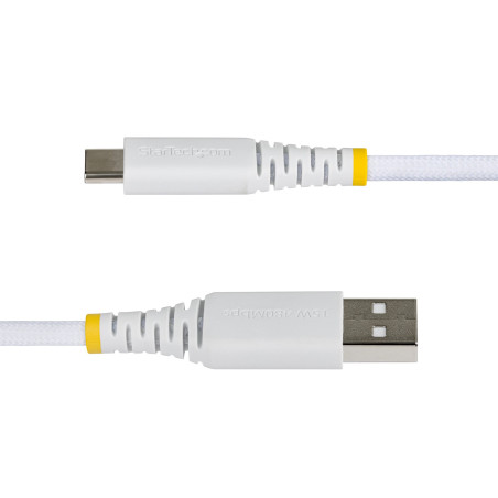 StarTech.com Cavo di Ricarica USB-A a USB-C da 3m Bianco, 15W (3A), Guaina con Doppio Strato Intrecciato in Nylon/TPE, Robusto