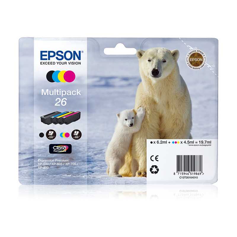 Epson Polar bear Multipack 26 (4 colori: NCMG) C13T26164010 Epson Polar bear Multipack 26 (4 colori: NCMG) C13T26164010