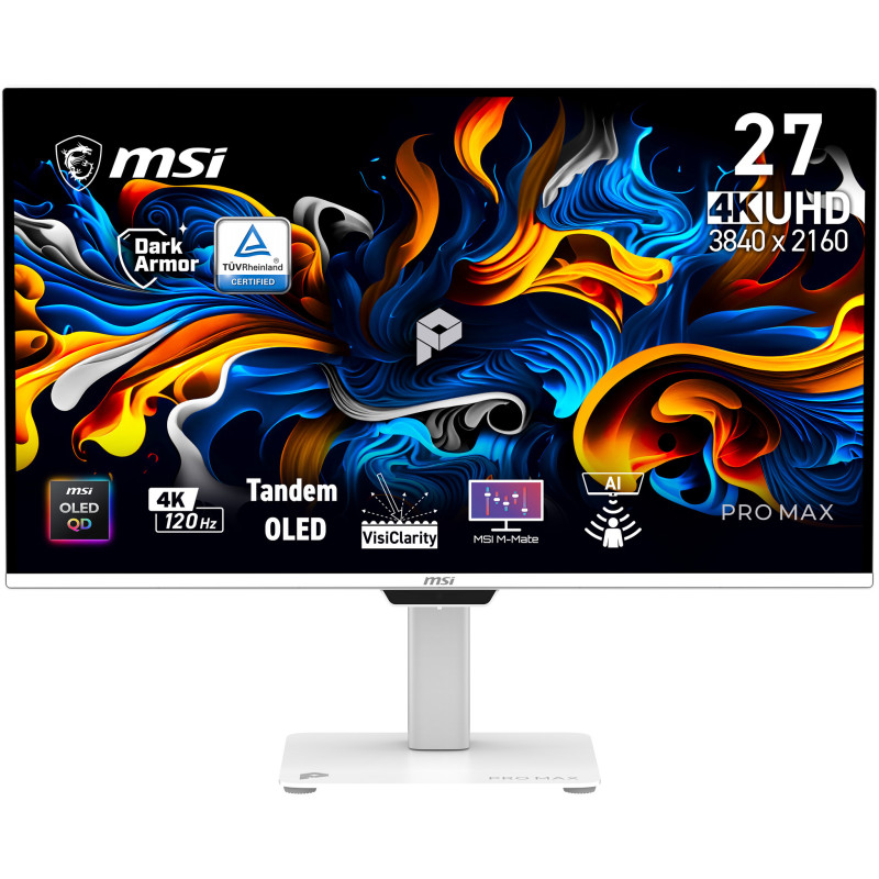 MSI Pro MAX 271UPXW12G Monitor PC 67,3 cm (26.5") 3840 x 2160 Pixel UltraWide Full HD QD-OLED Bianco