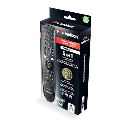 Meliconi Gumbody Facile 5+ telecomando DVD/Blu-ray, Sistema audio domestico, Sistema Home cinema, Sky, Altoparlante Soundbar,