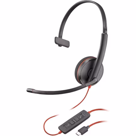 HP Poly Cuffie monoaurali Poly Blackwire 3210 con connettore USB-C + adattatore USB-C/A
