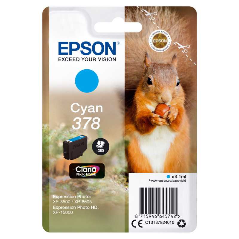 Epson Squirrel Singlepack Cyan 378 Claria Photo HD Ink C13T37824020