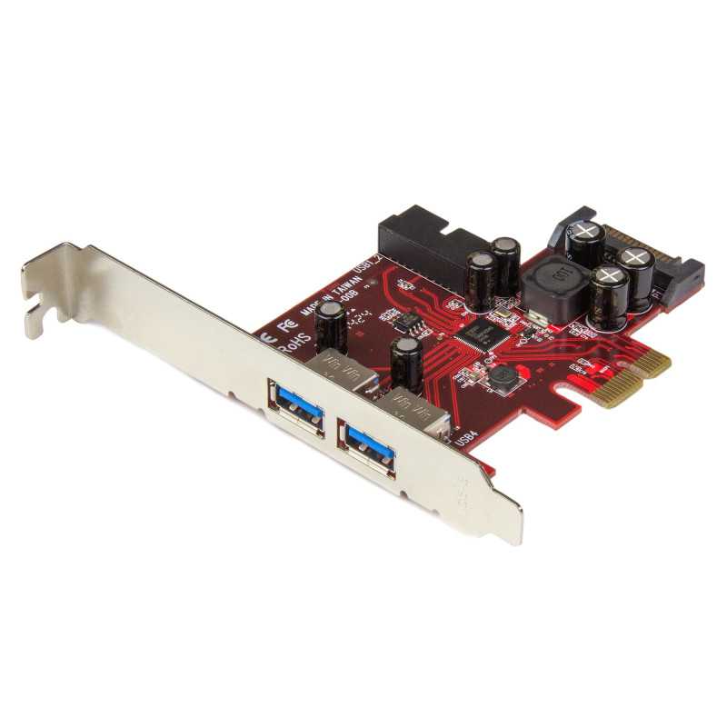 StarTech.com Scheda Espansione PCI Express USB 3.0 a 4 porte - 2 interne, 2 esterne - Adattatore PCIe alimentato SAT PEXUSB3S2EI