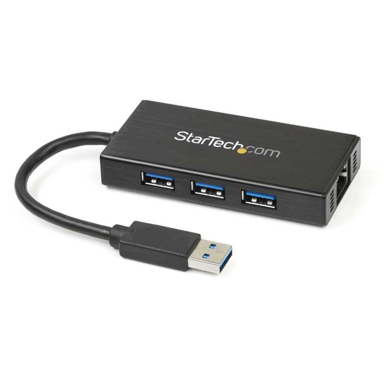 StarTech.com Hub USB 3.0 (5Gbps) a 3 porte portatile con NIC Gigabit Ethernet - In alluminio con cavo integrato ST3300GU3B StarTech.com Hub USB 3.0 (5Gbps) a 3 porte portatile con NIC Gigabit Ethernet - In alluminio con cavo integrato ST3300GU3B