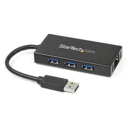 StarTech.com Hub USB 3.0 (5Gbps) a 3 porte portatile con NIC Gigabit Ethernet - In alluminio con cavo integrato ST3300GU3B