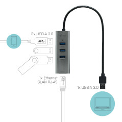 i-tec Metal U3METALG3HUB hub di interfaccia USB 3.2 Gen 1 (3.1 Gen 1) Type-A 5000 Mbit s Grigio