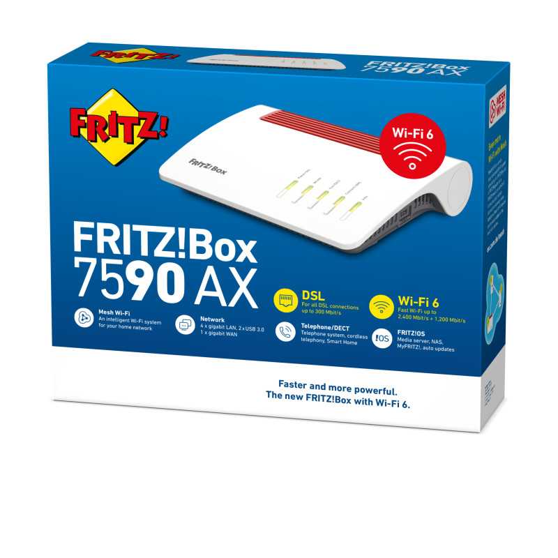 FRITZ!Box 7590 AX router wireless Gigabit Ethernet Dual-band (2.4 GHz/5 GHz) Bianco 20002999