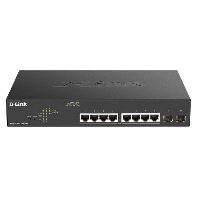 D-Link DGS-1100-10MPV2 Gestito L2 Gigabit Ethernet (10/100/1000) Supporto Power over Ethernet (PoE) 1U Nero DGS-110010MPV2