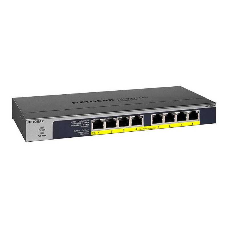 NETGEAR GS108PP Non gestito Gigabit Ethernet (10/100/1000) Supporto Power over Ethernet (PoE) Nero GS108PP-100EUS