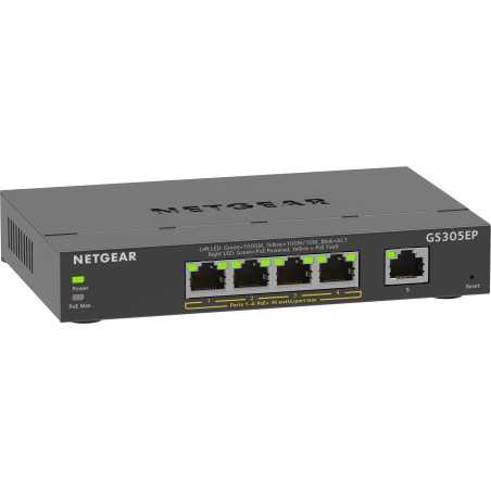 NETGEAR 5-Port Gigabit Ethernet PoE+ Plus Switch (GS305EP) Gestito L2/L3 Gigabit Ethernet (10/100/1000) Supporto  GS305EP-100PES