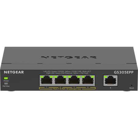 NETGEAR 5-Port Gigabit Ethernet High-Power PoE+ Plus Switch (GS305EPP) Gestito L2/L3 Gigabit Ethernet (10/100/10 GS305EPP-100PES