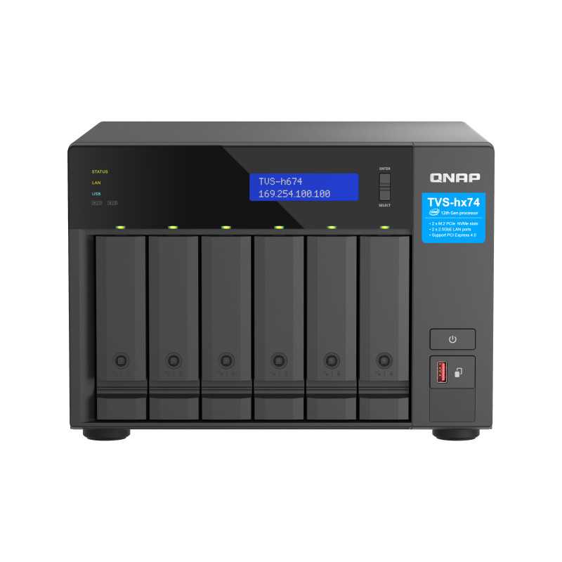 QNAP TVS-H674 NAS Tower Intel® Core™ i5 i5-12400 32 GB DDR4 0 TB QuTS hero Nero TVS-H674-I5-32G