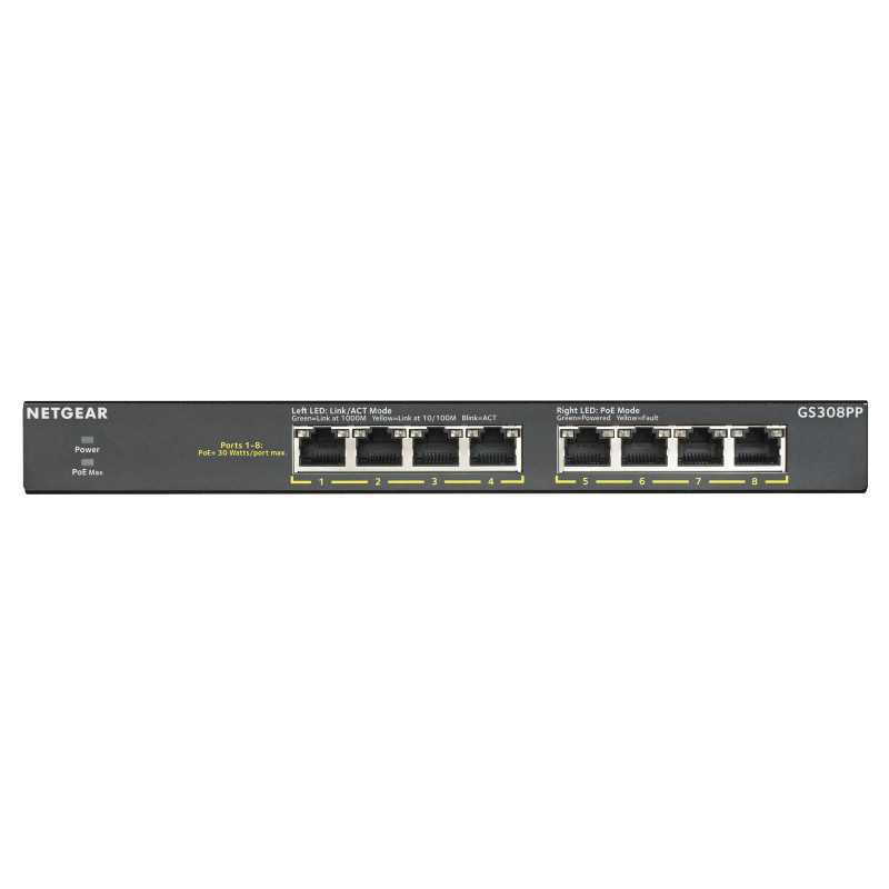 NETGEAR GS308PP Non gestito Gigabit Ethernet (10/100/1000) Supporto Power over Ethernet (PoE) Nero GS308PP-100EUS